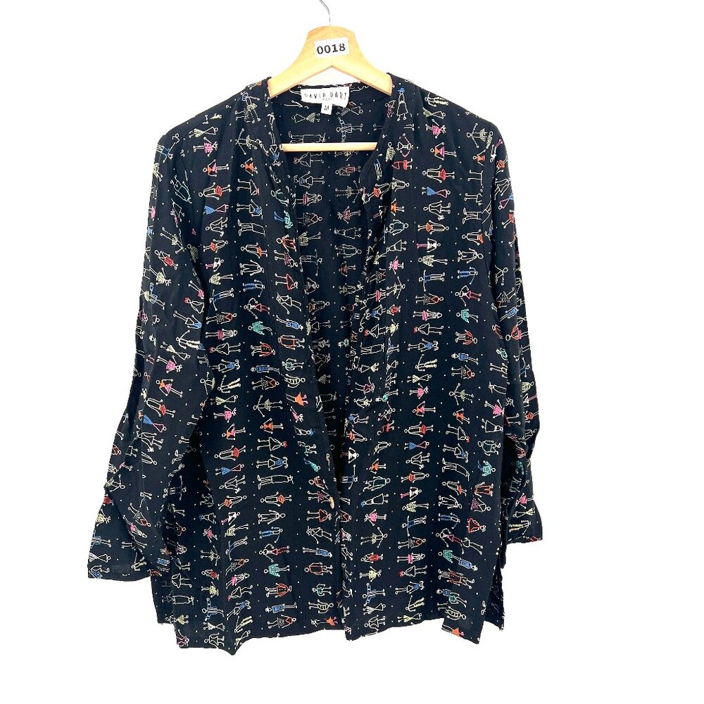 Vintage David Dart stick figure people 80s 90s shirt blazer artsy teacher  top M